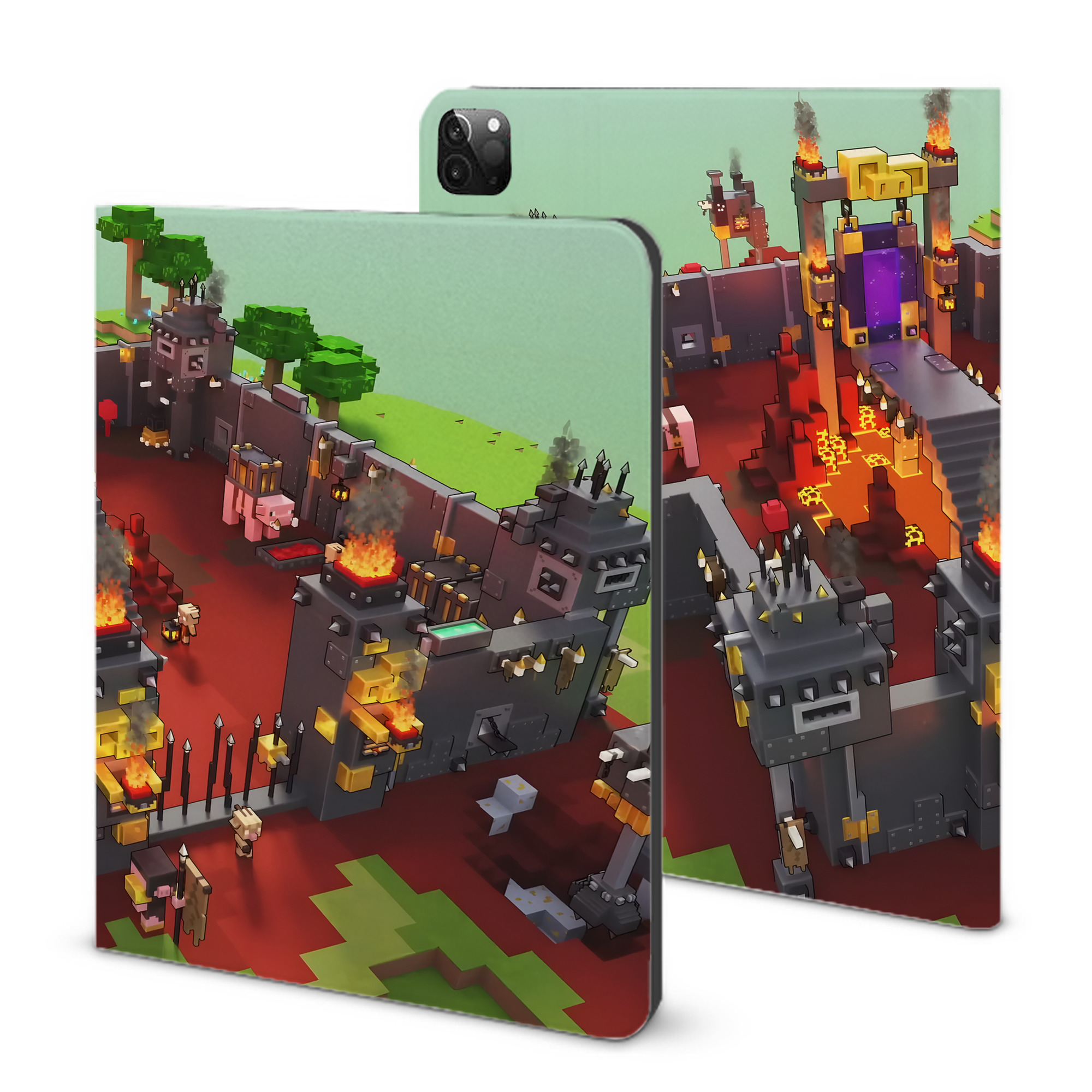 （画像用） マインクラフト ブロックの世界 Minecraft MC Block world IPadケース ペンホルダー付き ブックスタイルデザイン